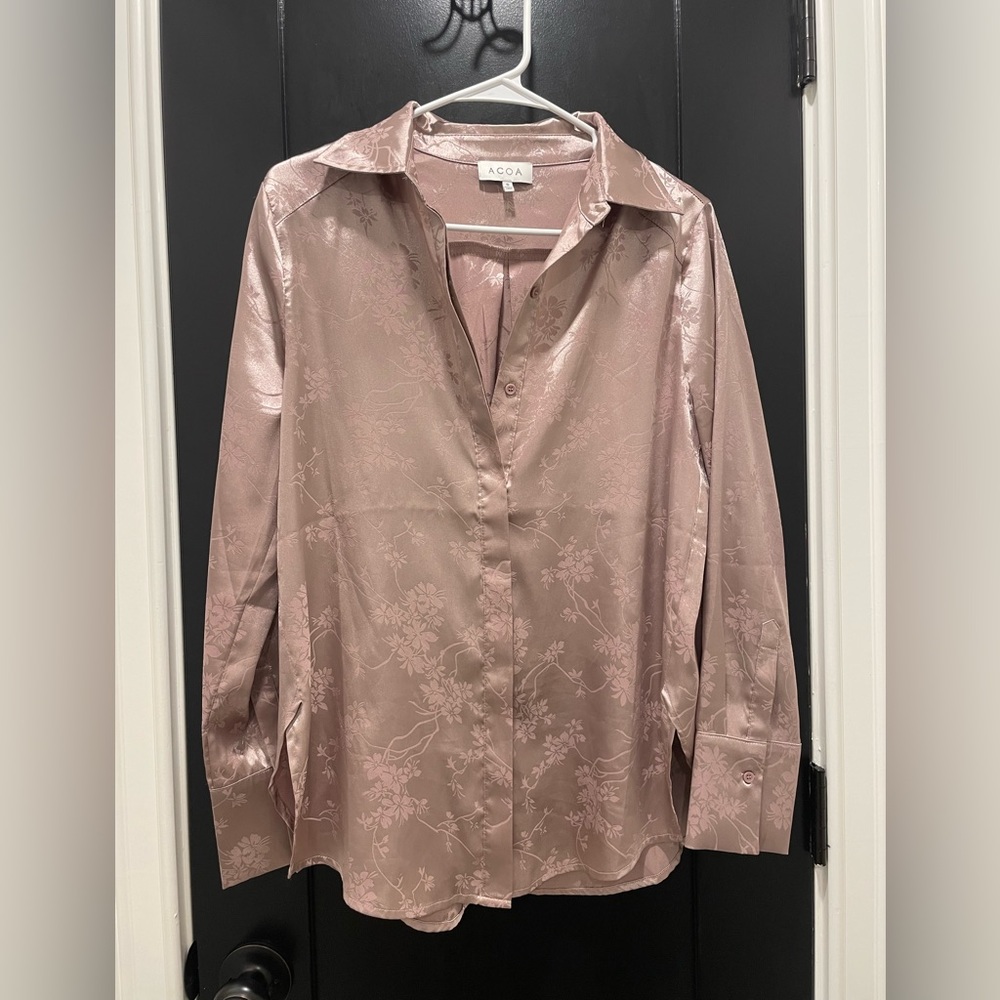 12th Tribe Gold Rush jacquard satin button-down blouse